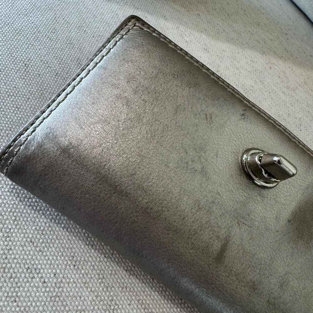 Coach Vintage Women's Silver Metallic Leather Bifold Wallet With Checkbook Flap